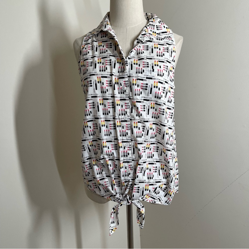 Equipment Mina 100% Breathable Cotton-SZ S-Lipstick Sleeveless Tie-Up Top Blouse